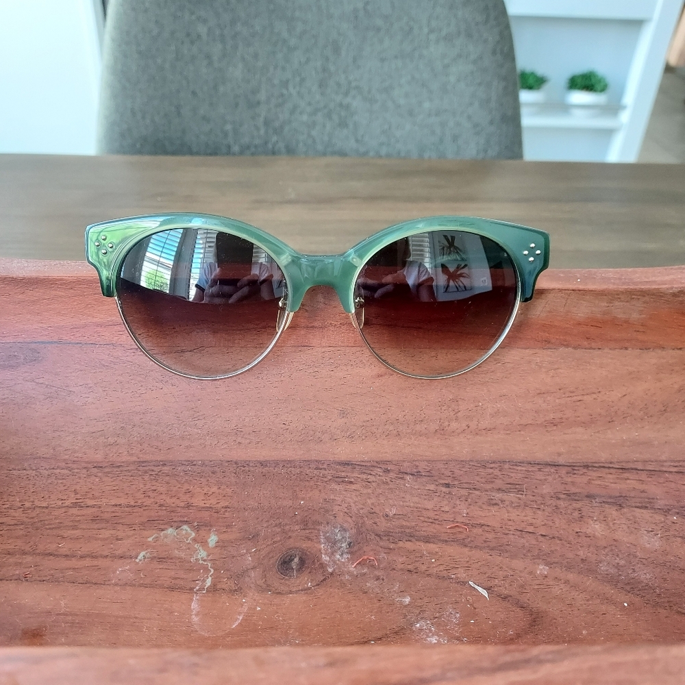 Chloe Green And Gold Accent Sunglasses with Gradient Lenses/ Plain Case Included
